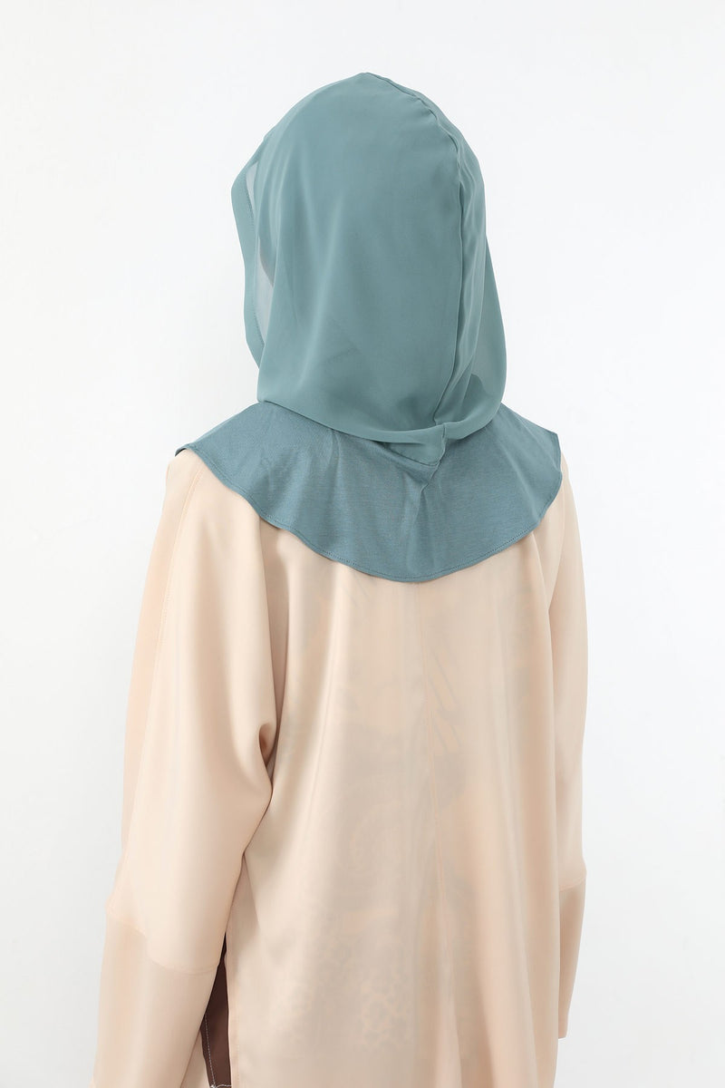 Neck-Covering Jersey Bonnet with Chiffon Hood, Full-Coverage Bonnet with Lightweight Chiffon Hood,B-95
