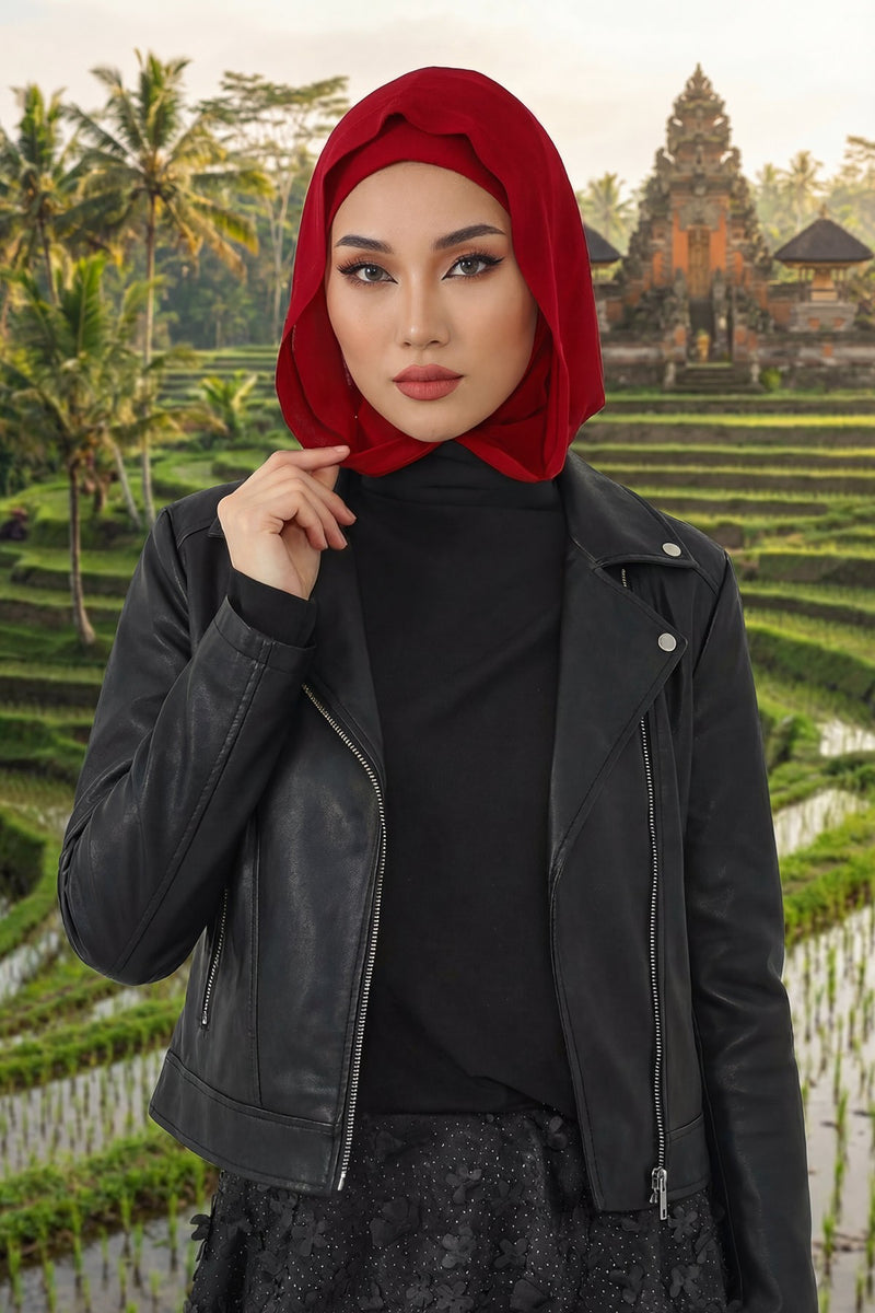 Neck-Covering Jersey Bonnet with Chiffon Hood, Full-Coverage Bonnet with Lightweight Chiffon Hood,B-95