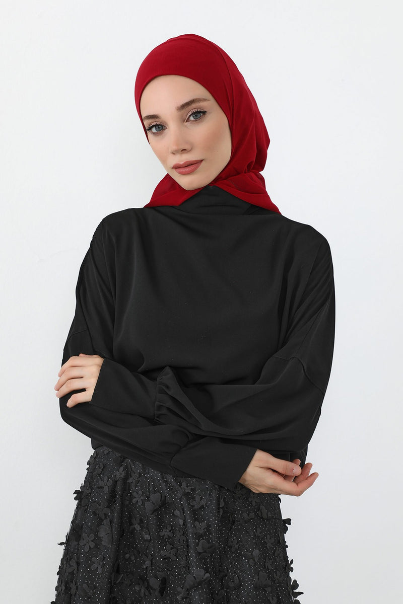 Neck-Covering Jersey Bonnet with Chiffon Hood, Full-Coverage Bonnet with Lightweight Chiffon Hood,B-95
