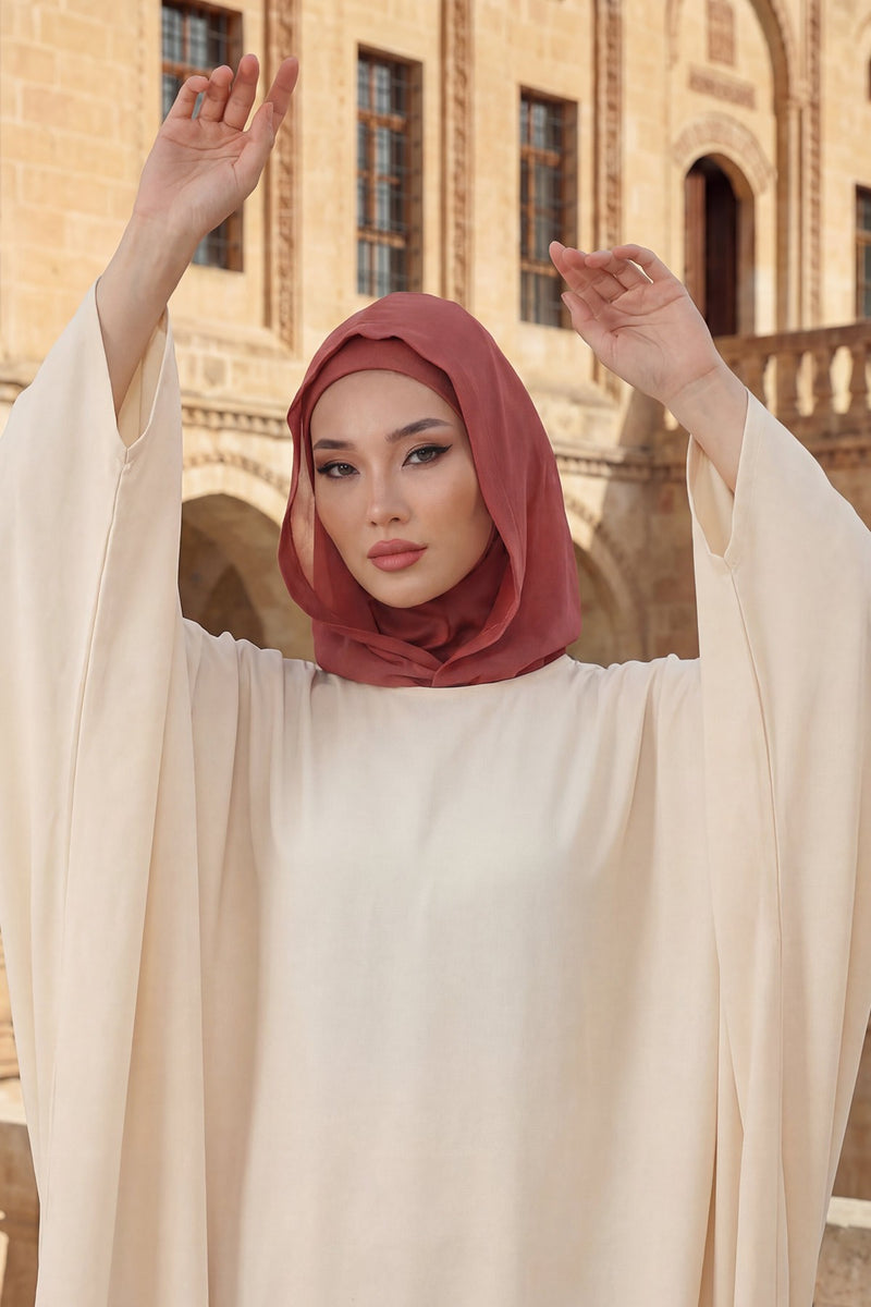 Neck-Covering Jersey Bonnet with Chiffon Hood, Full-Coverage Bonnet with Lightweight Chiffon Hood,B-95