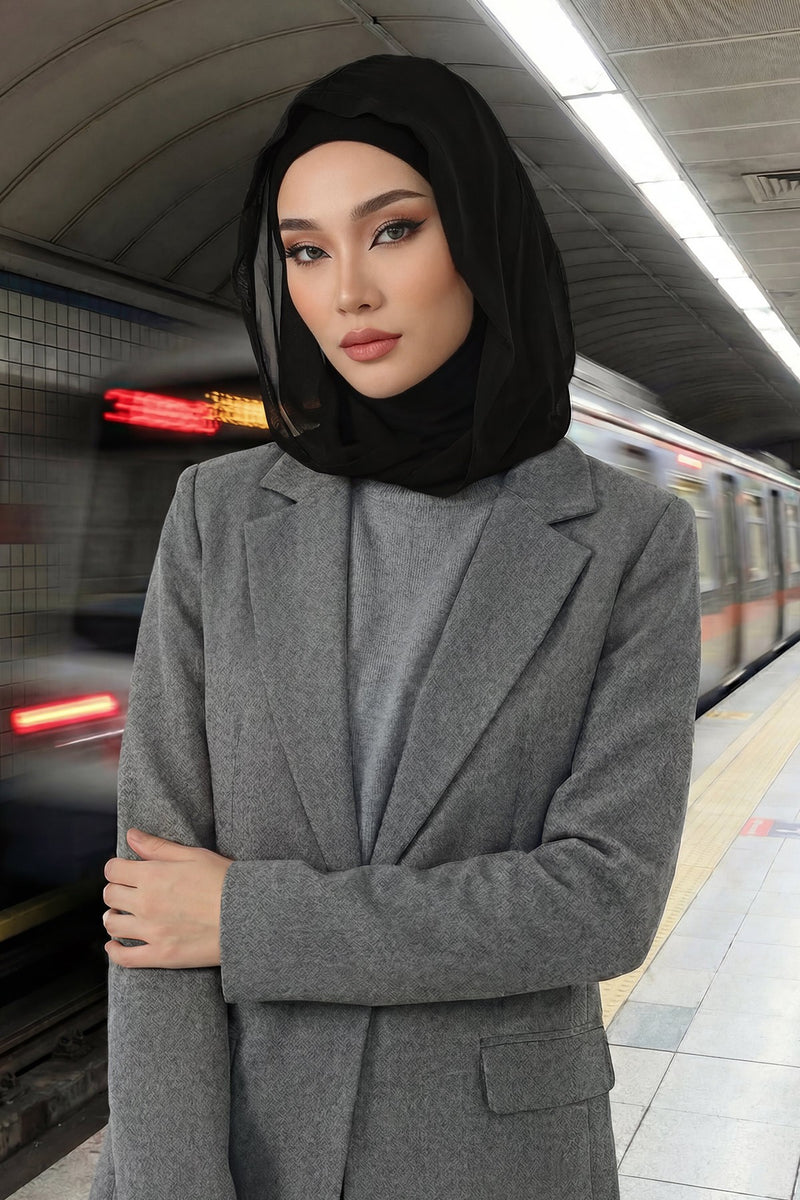 Neck-Covering Jersey Bonnet with Chiffon Hood, Full-Coverage Bonnet with Lightweight Chiffon Hood,B-95