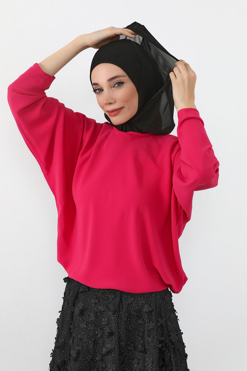 Neck-Covering Jersey Bonnet with Chiffon Hood, Full-Coverage Bonnet with Lightweight Chiffon Hood,B-95