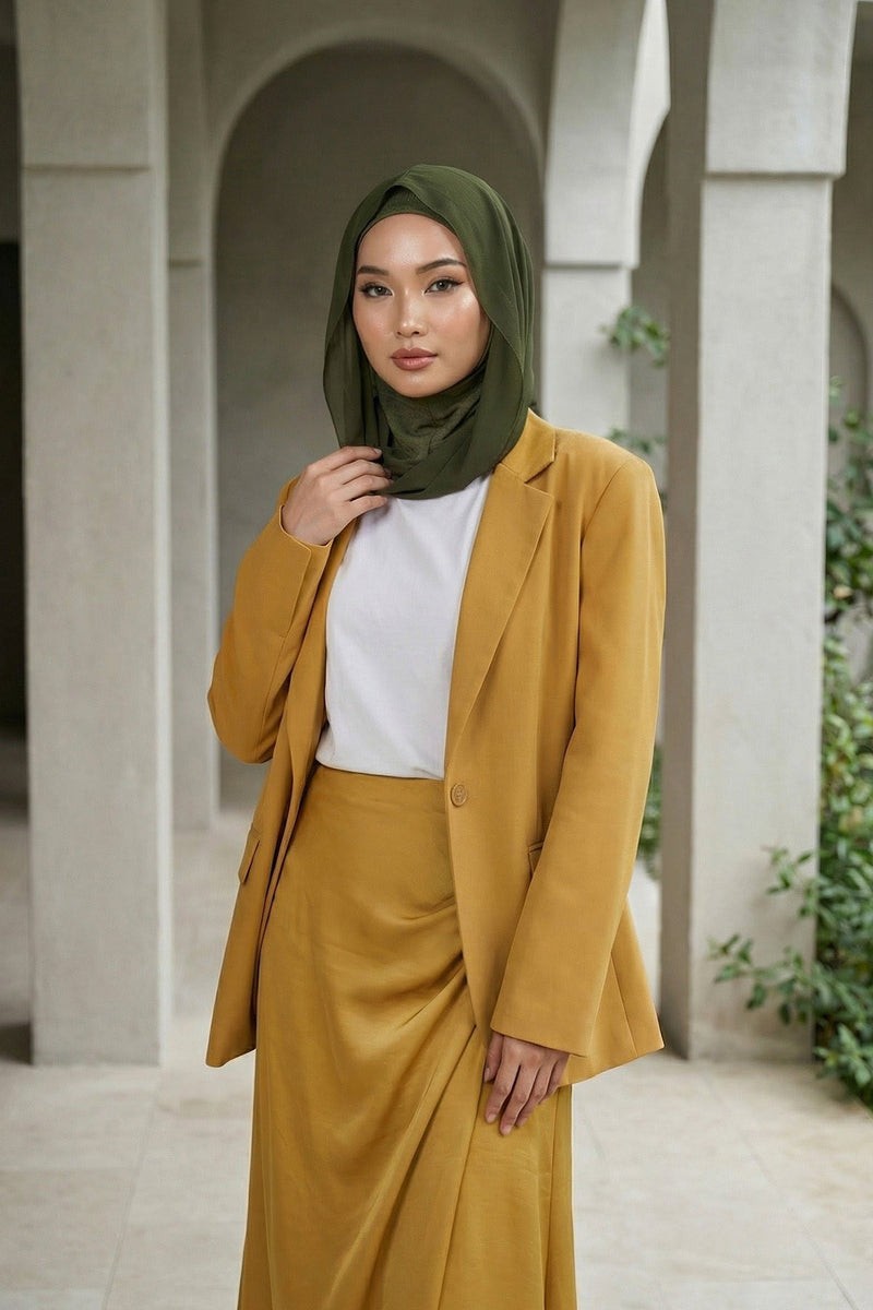 Neck-Covering Jersey Bonnet with Chiffon Hood, Full-Coverage Bonnet with Lightweight Chiffon Hood,B-95