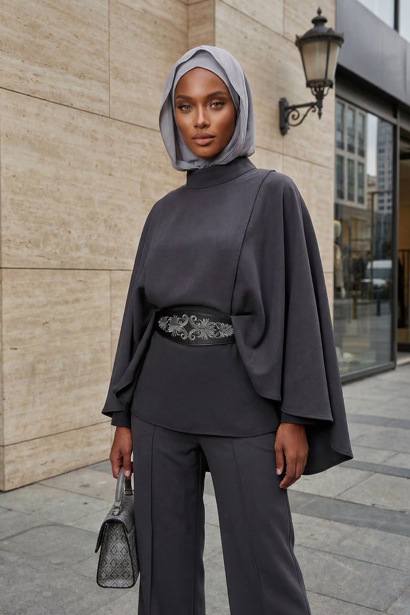 Neck-Covering Jersey Bonnet with Chiffon Hood, Full-Coverage Bonnet with Lightweight Chiffon Hood,B-95
