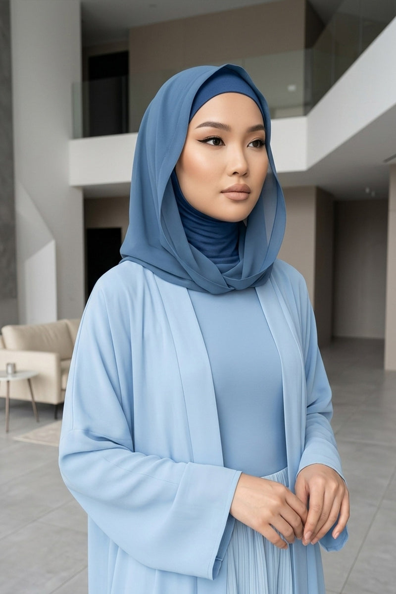 Neck-Covering Jersey Bonnet with Chiffon Hood, Full-Coverage Bonnet with Lightweight Chiffon Hood,B-95