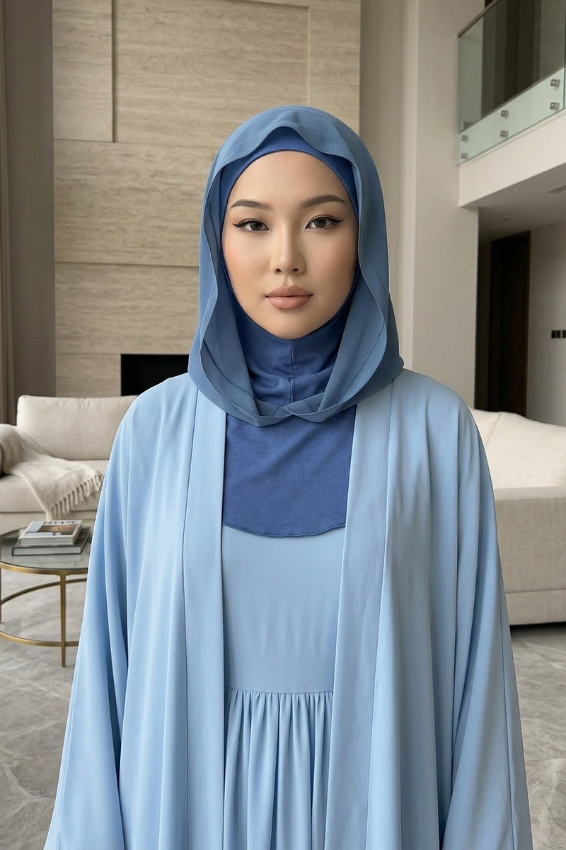 Neck-Covering Jersey Bonnet with Chiffon Hood, Full-Coverage Bonnet with Lightweight Chiffon Hood,B-95