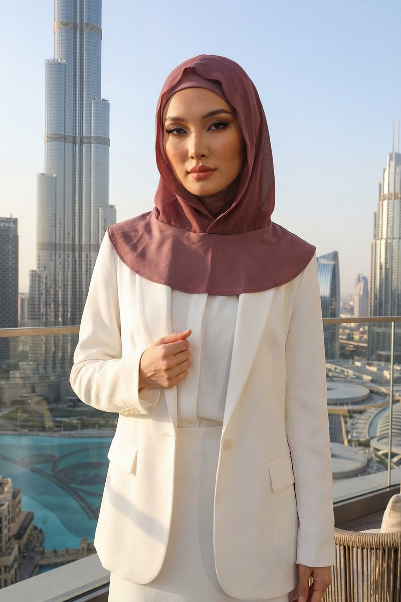 Neck-Covering Jersey Bonnet with Chiffon Hood, Full-Coverage Bonnet with Lightweight Chiffon Hood,B-95