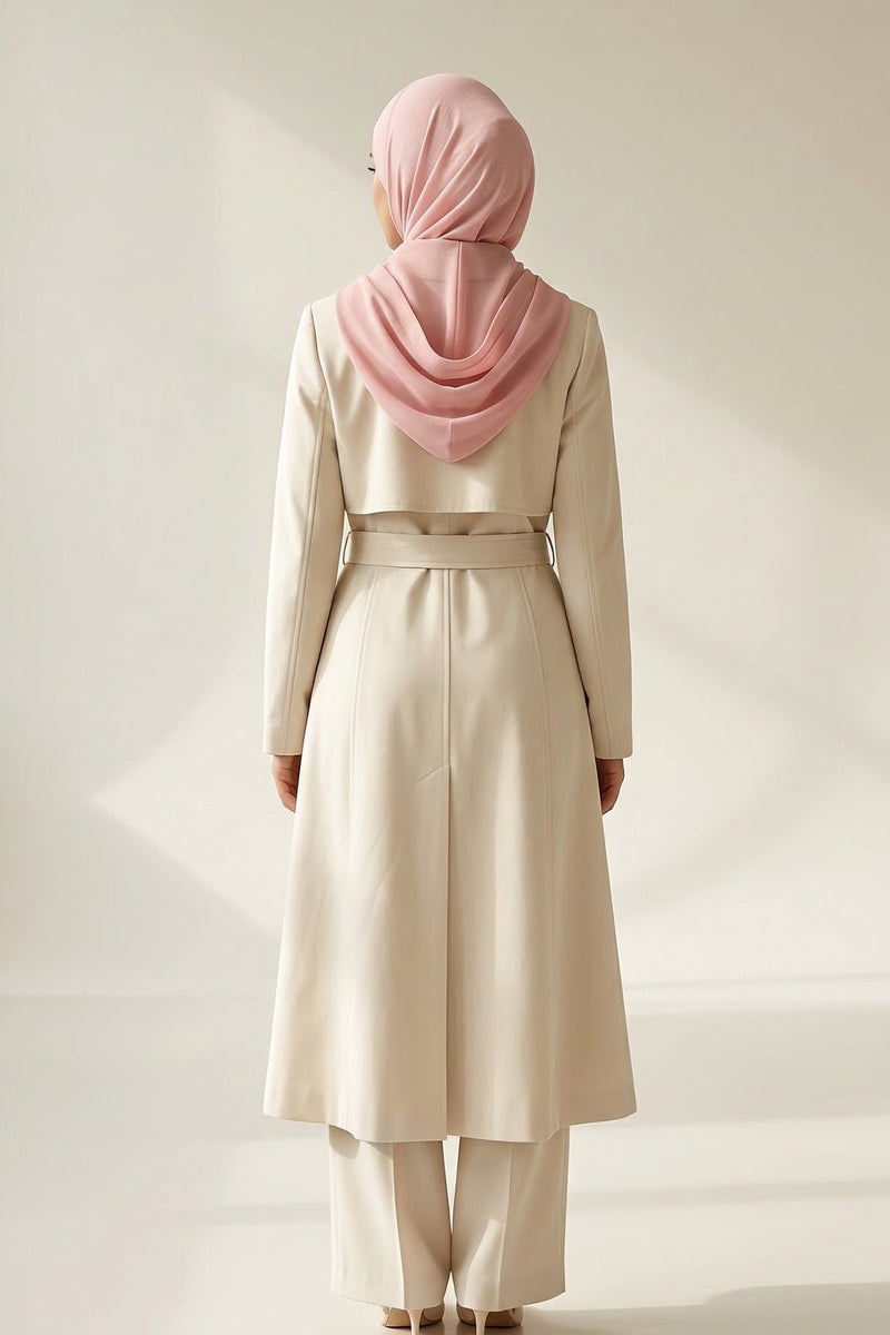 Neck-Covering Jersey Bonnet with Chiffon Hood, Full-Coverage Bonnet with Lightweight Chiffon Hood,B-95
