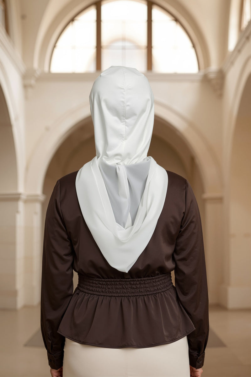 Neck-Covering Jersey Bonnet with Chiffon Hood, Full-Coverage Bonnet with Lightweight Chiffon Hood,B-95