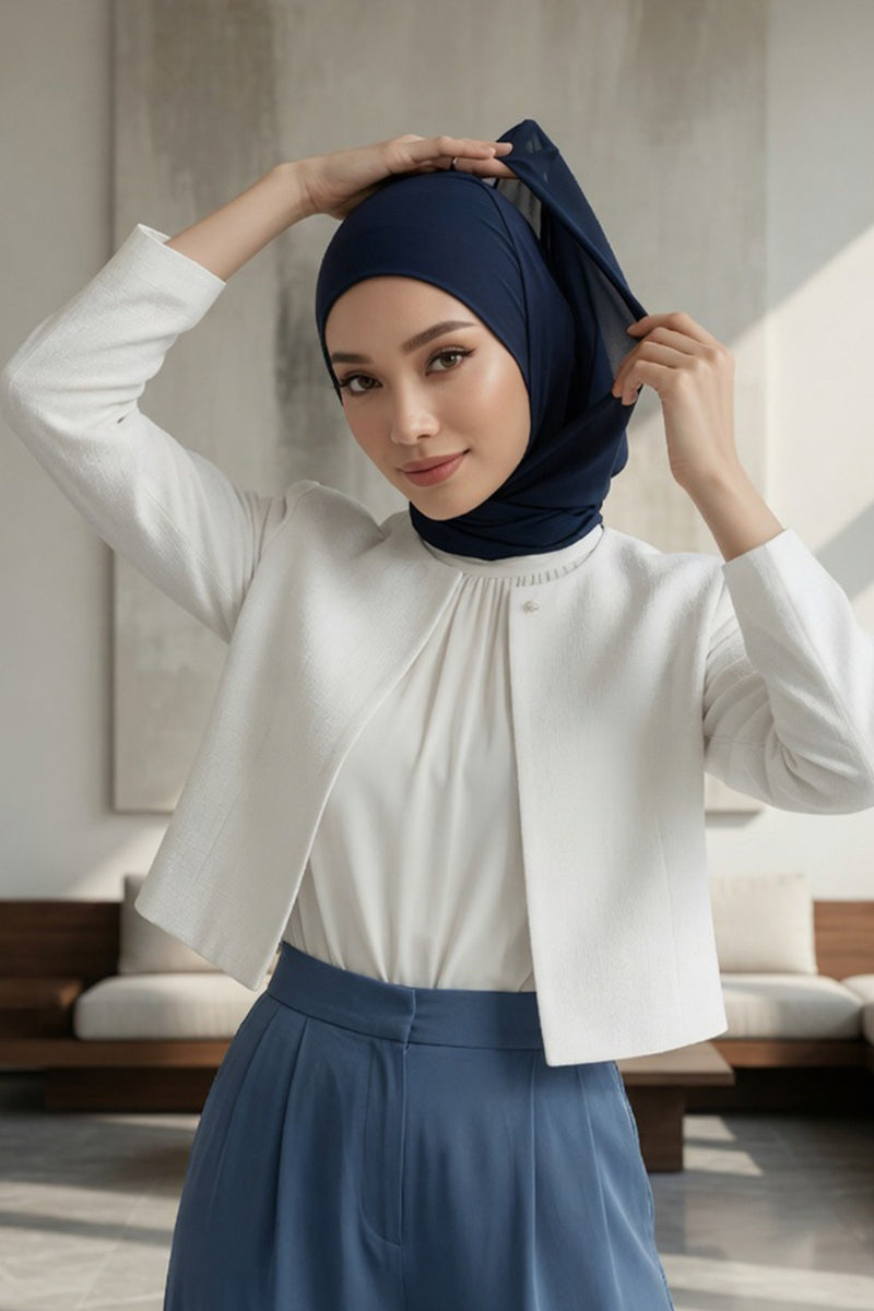 Neck-Covering Jersey Bonnet with Chiffon Hood, Full-Coverage Bonnet with Lightweight Chiffon Hood,B-95