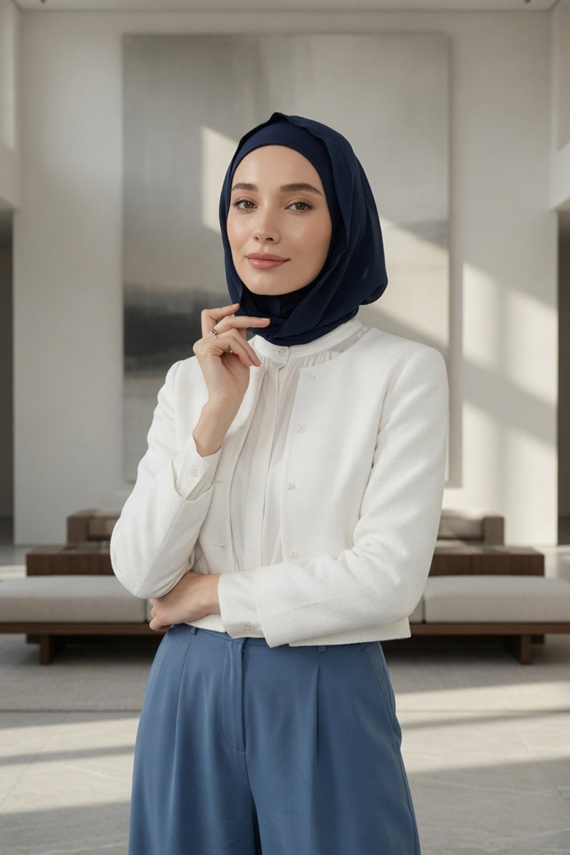 Neck-Covering Jersey Bonnet with Chiffon Hood, Full-Coverage Bonnet with Lightweight Chiffon Hood,B-95