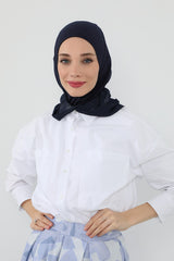 Neck-Covering Jersey Bonnet with Chiffon Hood, Full-Coverage Bonnet with Lightweight Chiffon Hood,B-95 Navy Blue