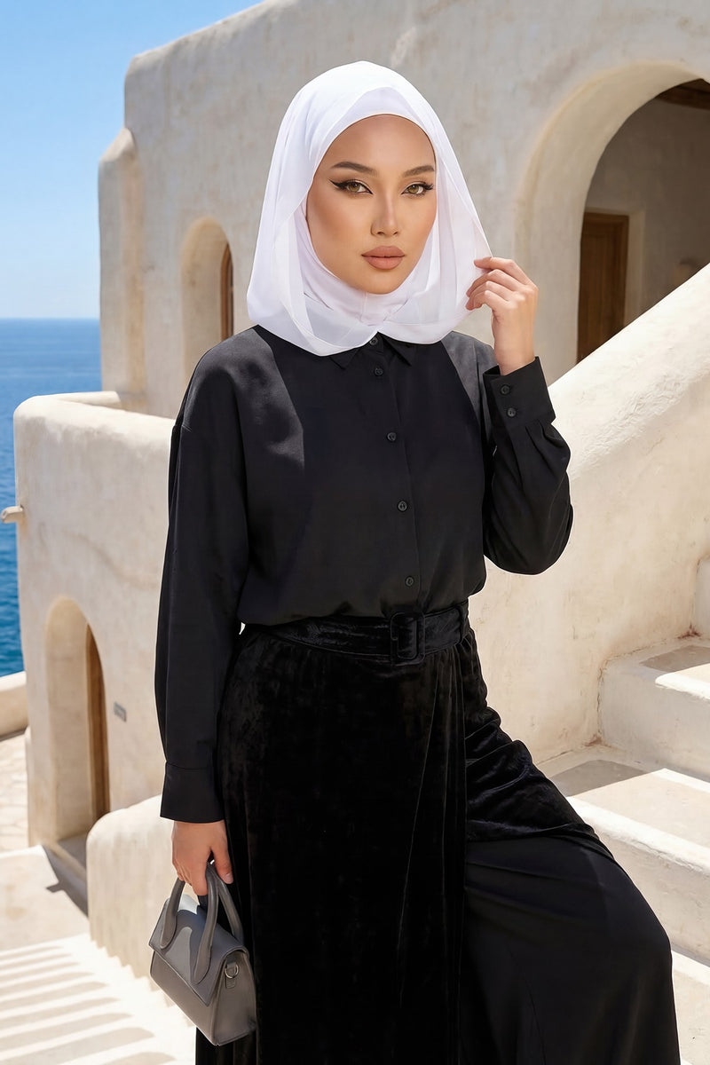 Neck-Covering Jersey Bonnet with Chiffon Hood, Full-Coverage Bonnet with Lightweight Chiffon Hood,B-95