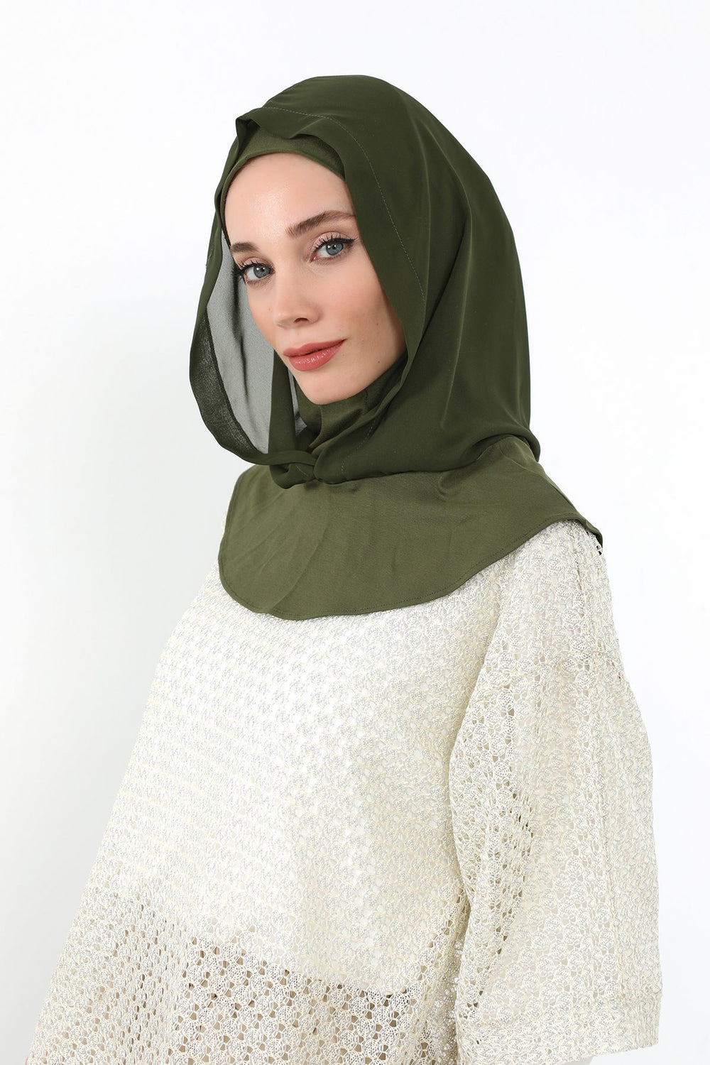 Neck-Covering Jersey Bonnet with Chiffon Hood, Full-Coverage Bonnet with Lightweight Chiffon Hood,B-95 Army Green