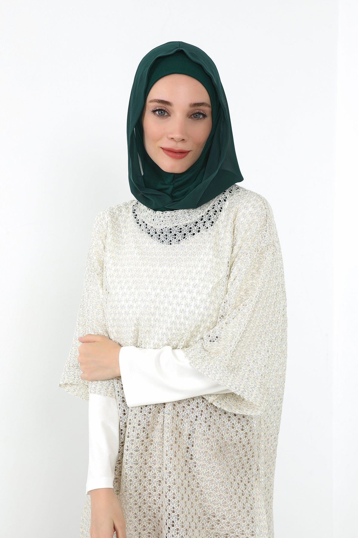 Neck-Covering Jersey Bonnet with Chiffon Hood, Full-Coverage Bonnet with Lightweight Chiffon Hood,B-95 Dark Green