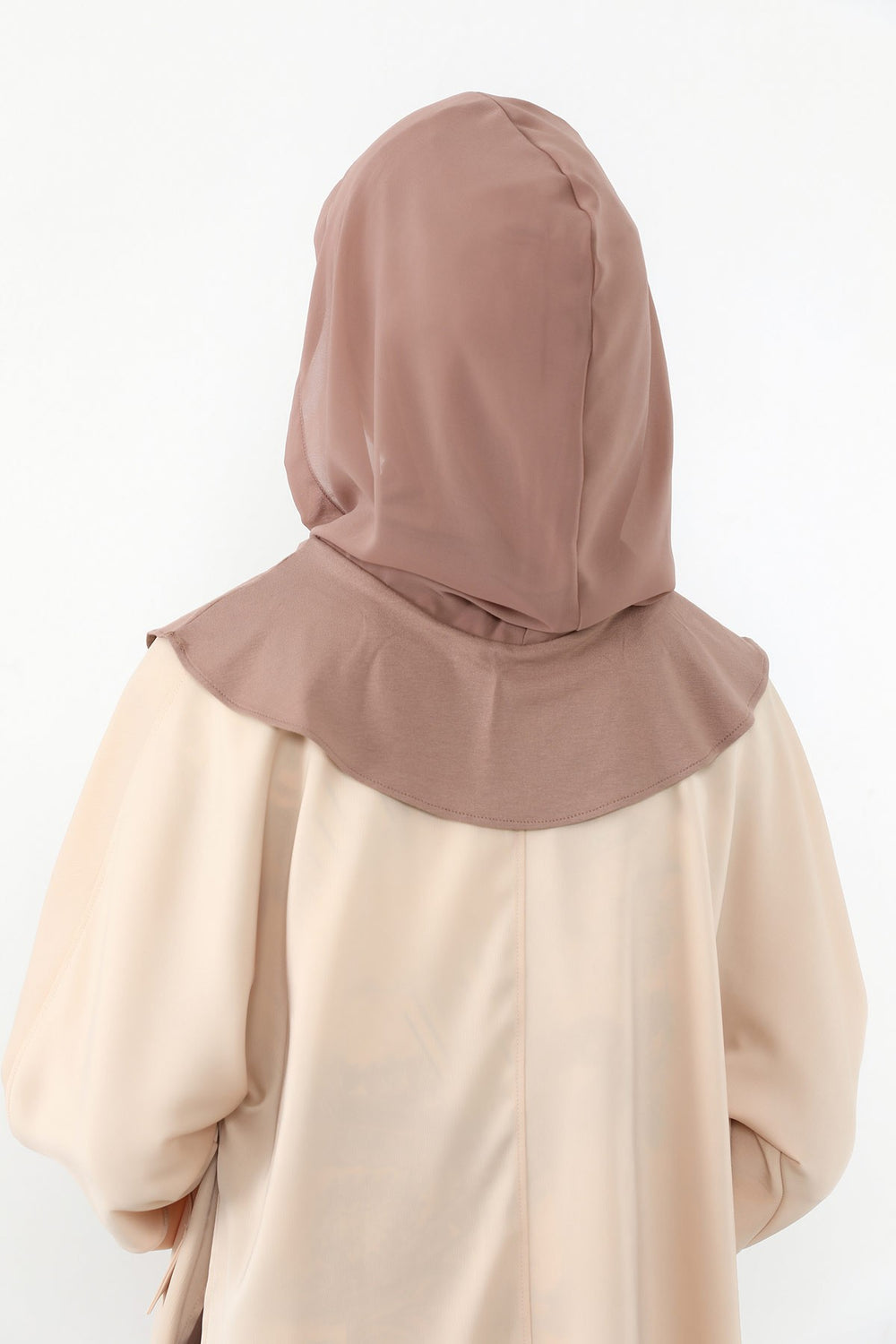 Neck-Covering Jersey Bonnet with Chiffon Hood, Full-Coverage Bonnet with Lightweight Chiffon Hood,B-95 Mink-Dark Mink