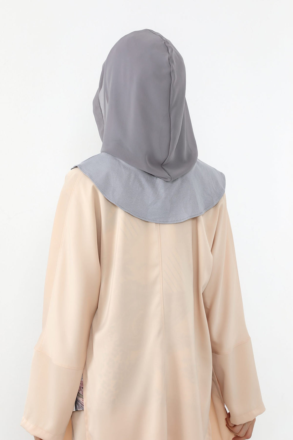 Neck-Covering Jersey Bonnet with Chiffon Hood, Full-Coverage Bonnet with Lightweight Chiffon Hood,B-95 Grey