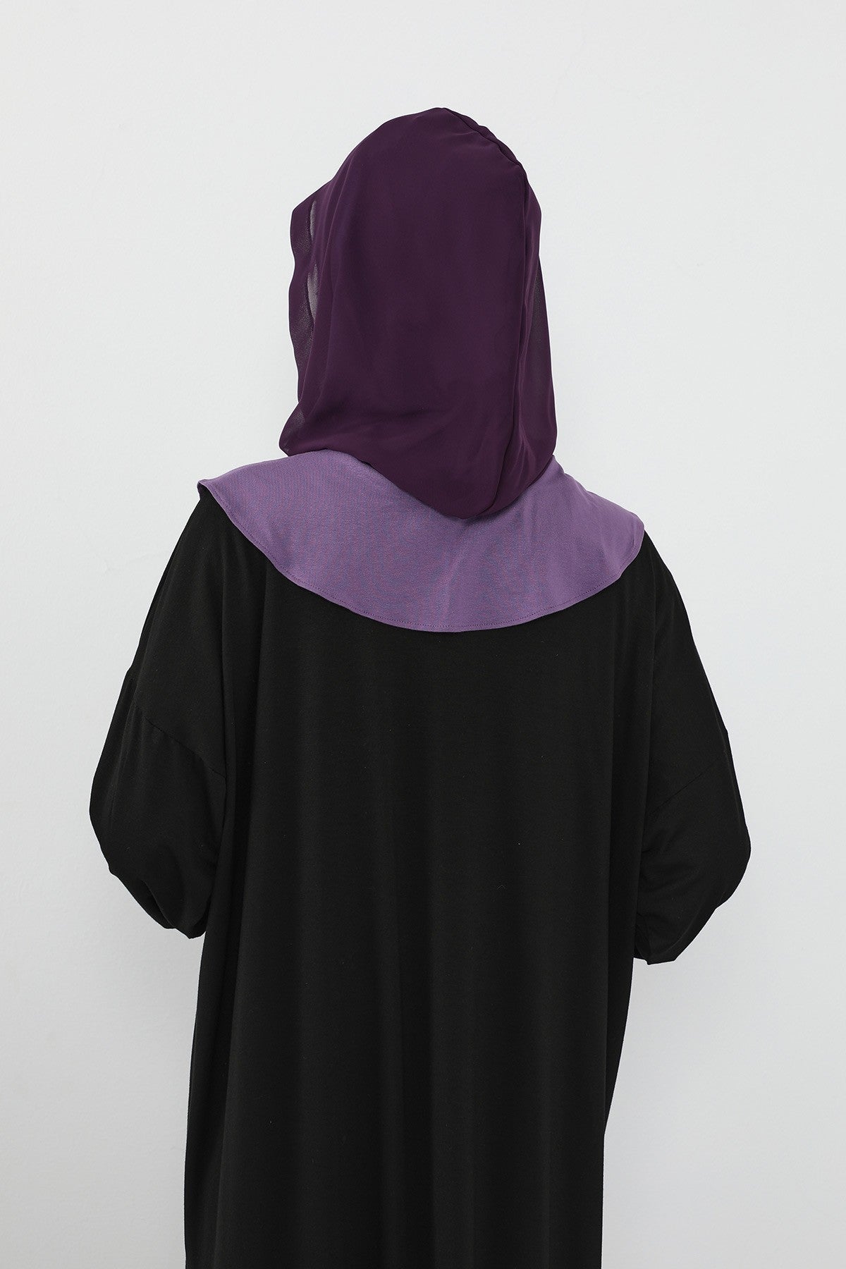 Neck-Covering Jersey Bonnet with Chiffon Hood, Full-Coverage Bonnet with Lightweight Chiffon Hood,B-95 Purple