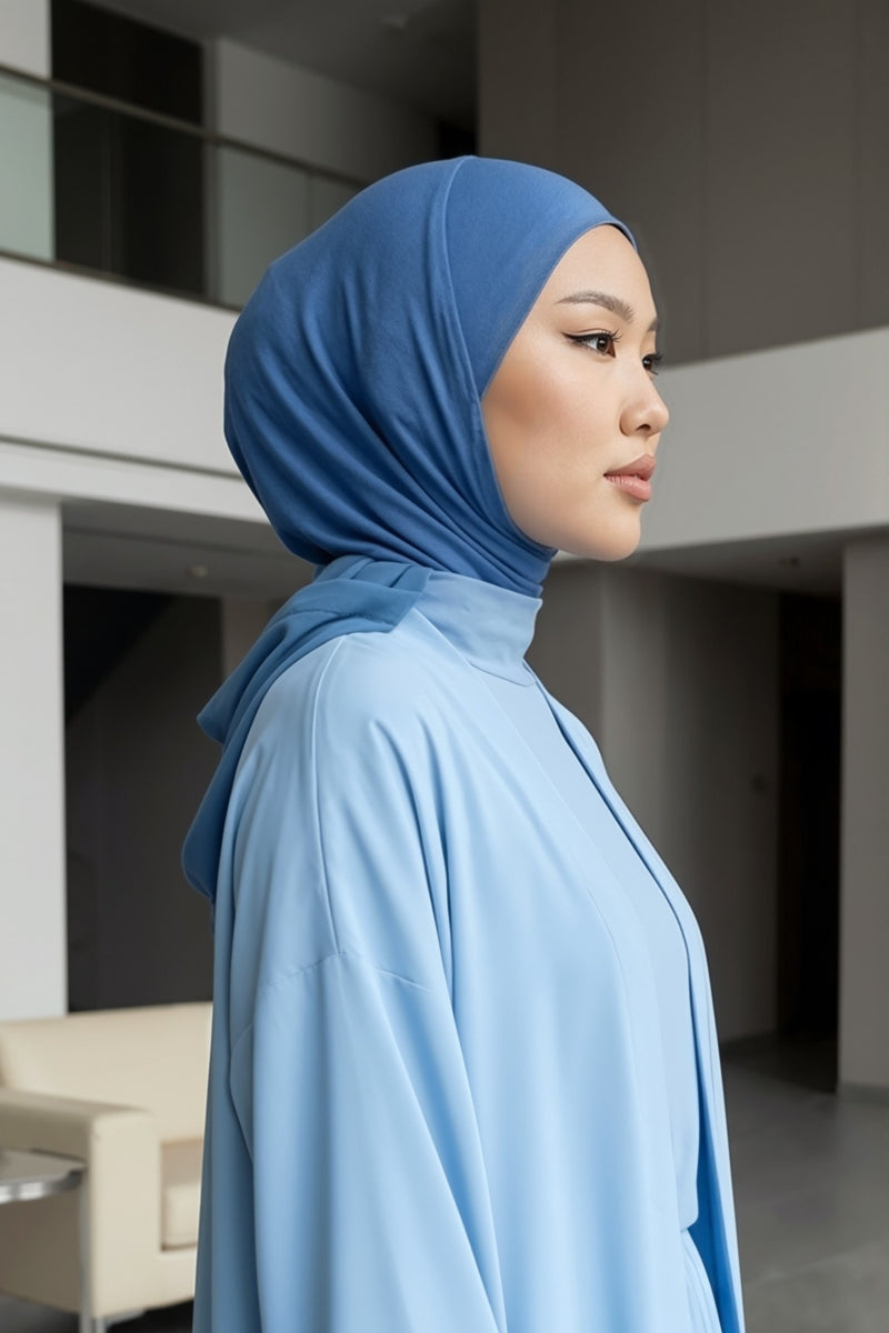 Neck-Covering Jersey Bonnet with Chiffon Hood, Full-Coverage Bonnet with Lightweight Chiffon Hood,B-95