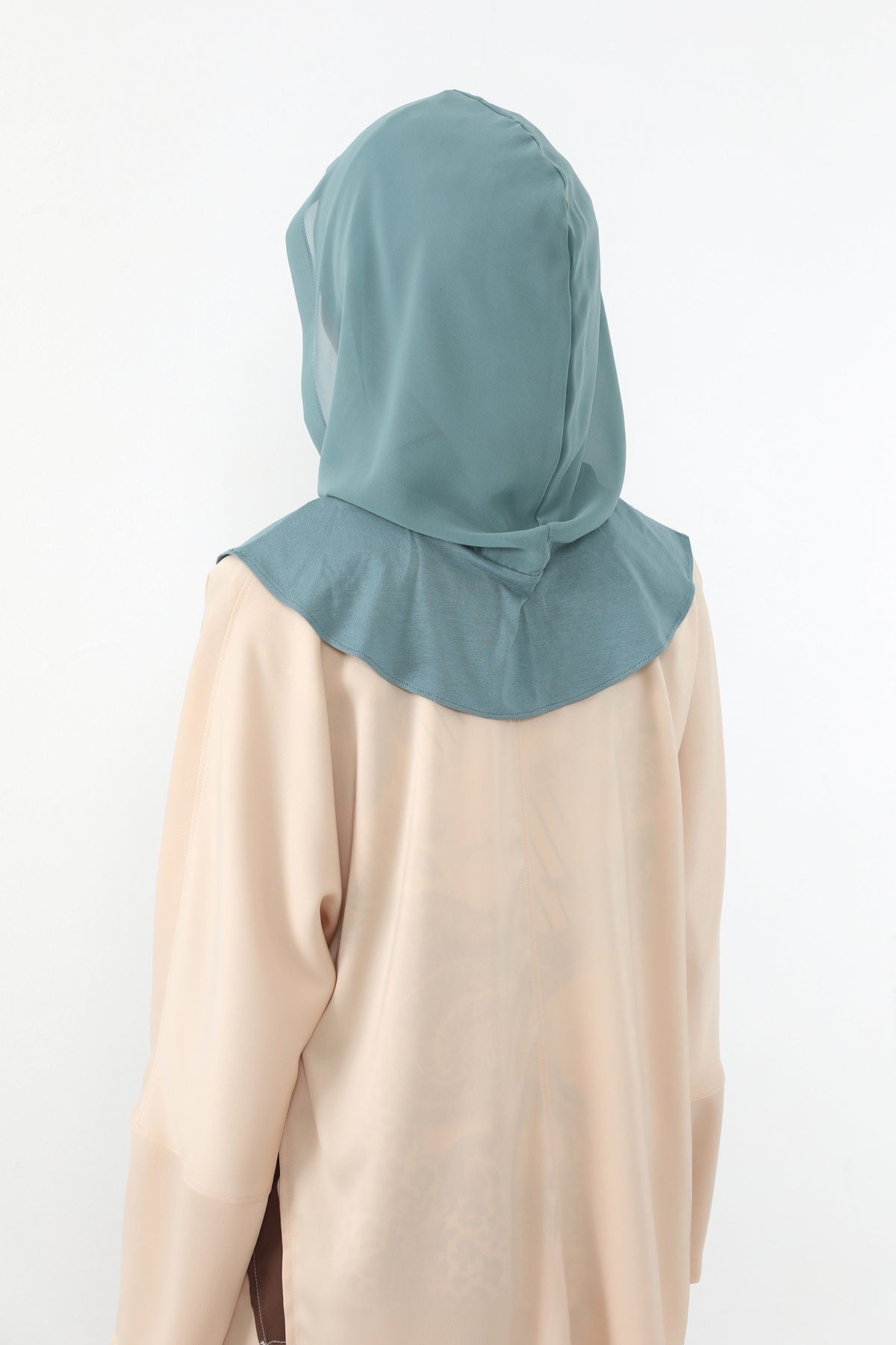 Neck-Covering Jersey Bonnet with Chiffon Hood, Full-Coverage Bonnet with Lightweight Chiffon Hood,B-95 Dark Mint-Almond Green