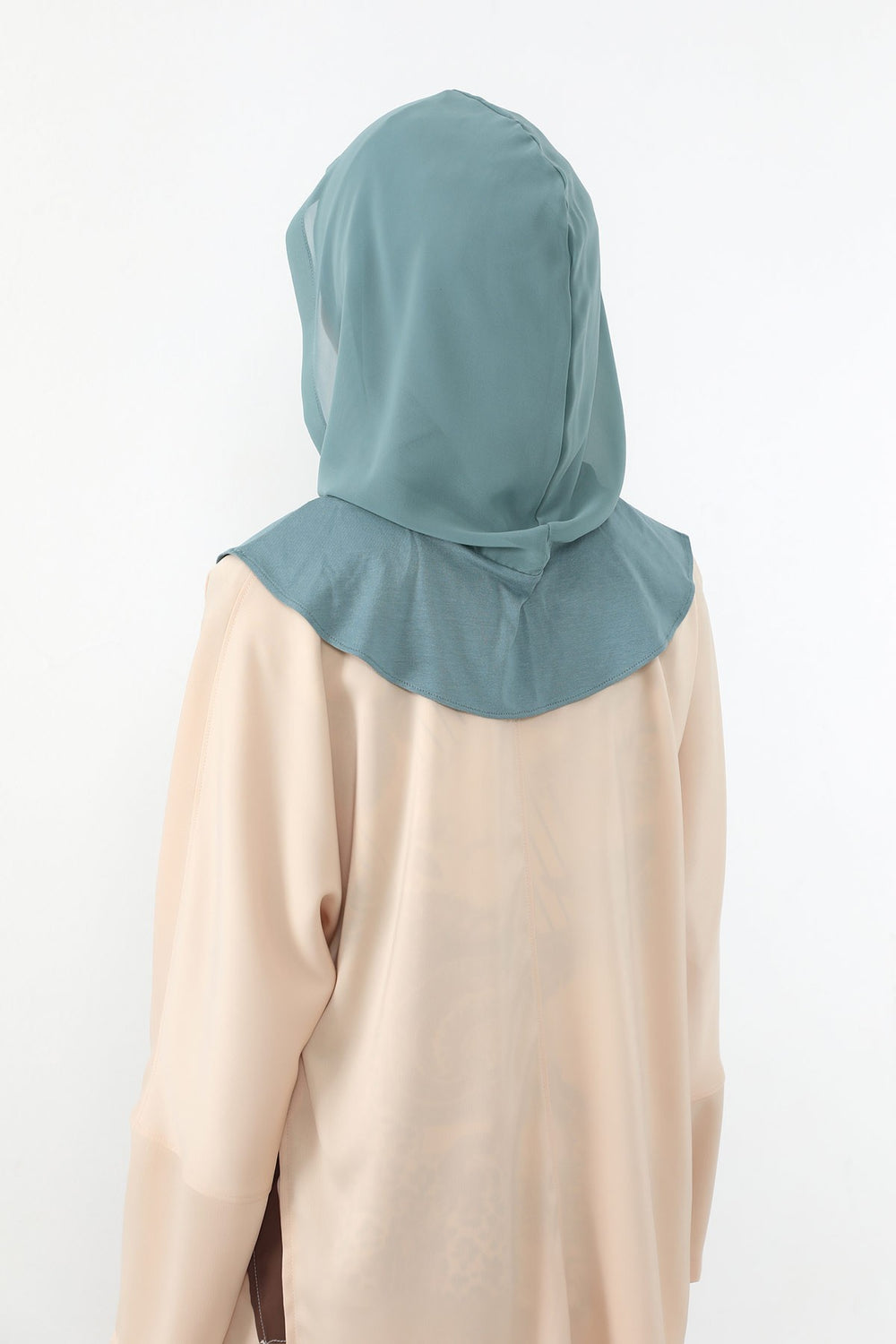 Neck-Covering Jersey Bonnet with Chiffon Hood, Full-Coverage Bonnet with Lightweight Chiffon Hood,B-95 Dark Mint-Almond Green