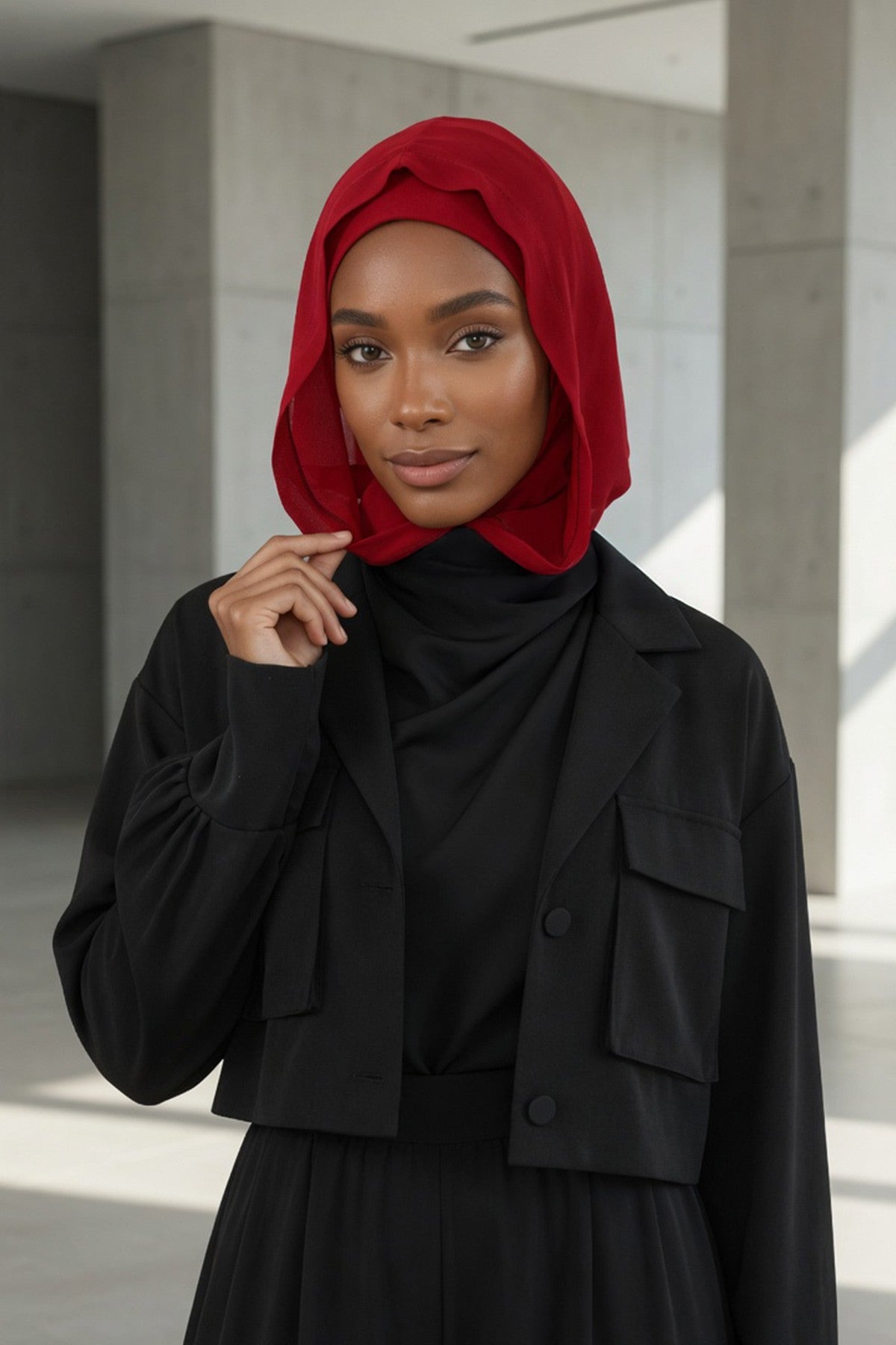 Neck-Covering Jersey Bonnet with Chiffon Hood, Full-Coverage Bonnet with Lightweight Chiffon Hood,B-95 Maroon