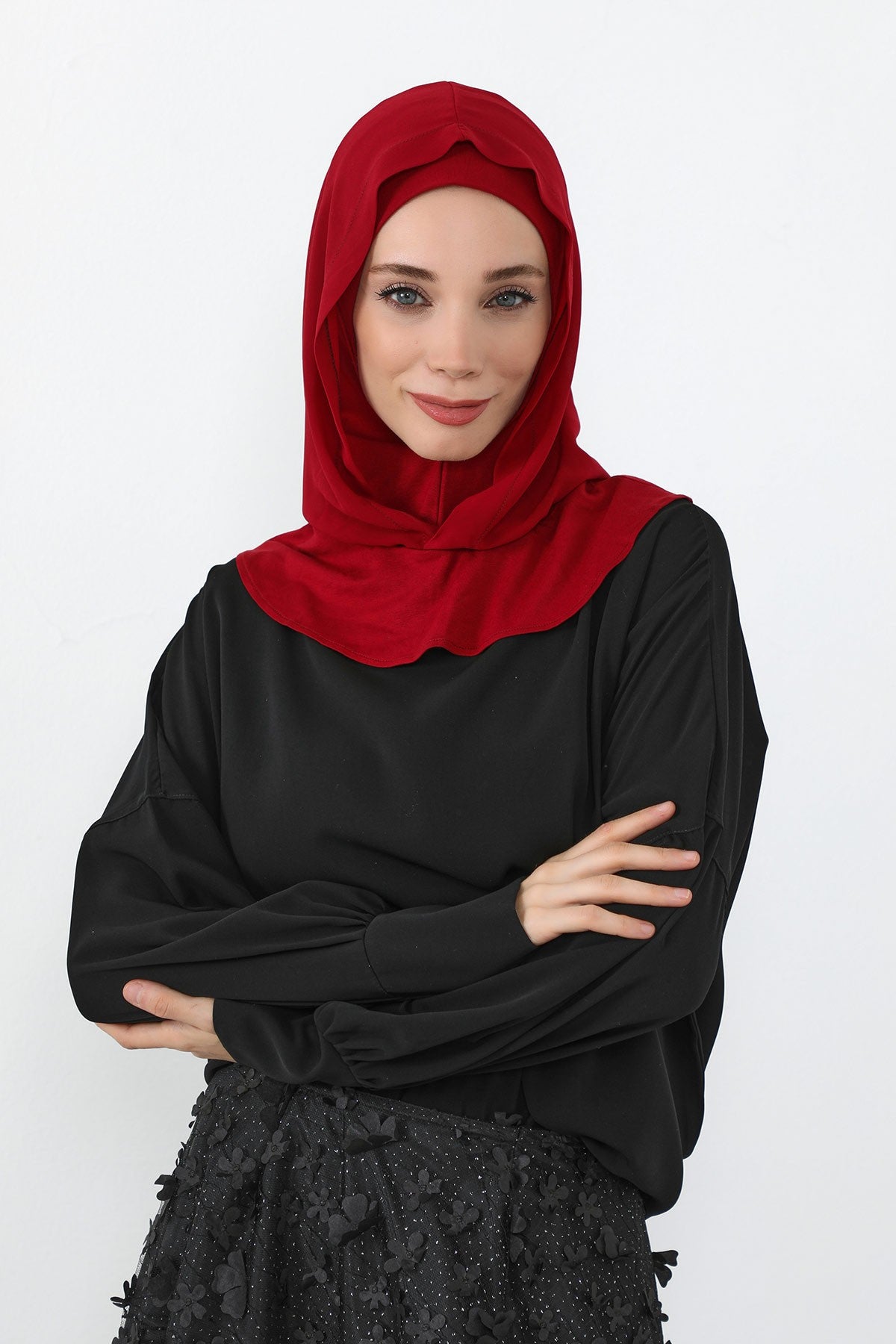 Neck-Covering Jersey Bonnet with Chiffon Hood, Full-Coverage Bonnet with Lightweight Chiffon Hood,B-95 Maroon