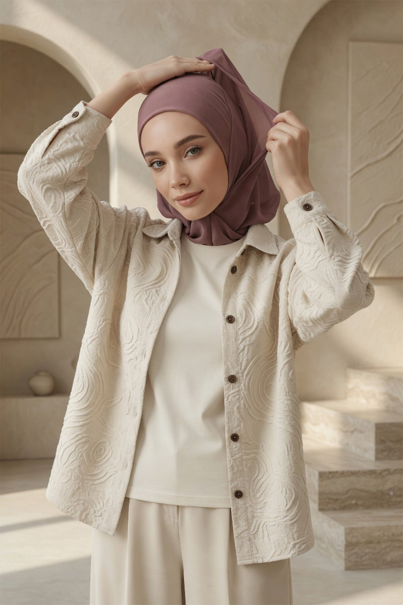 Neck-Covering Jersey Bonnet with Chiffon Hood, Full-Coverage Bonnet with Lightweight Chiffon Hood,B-95