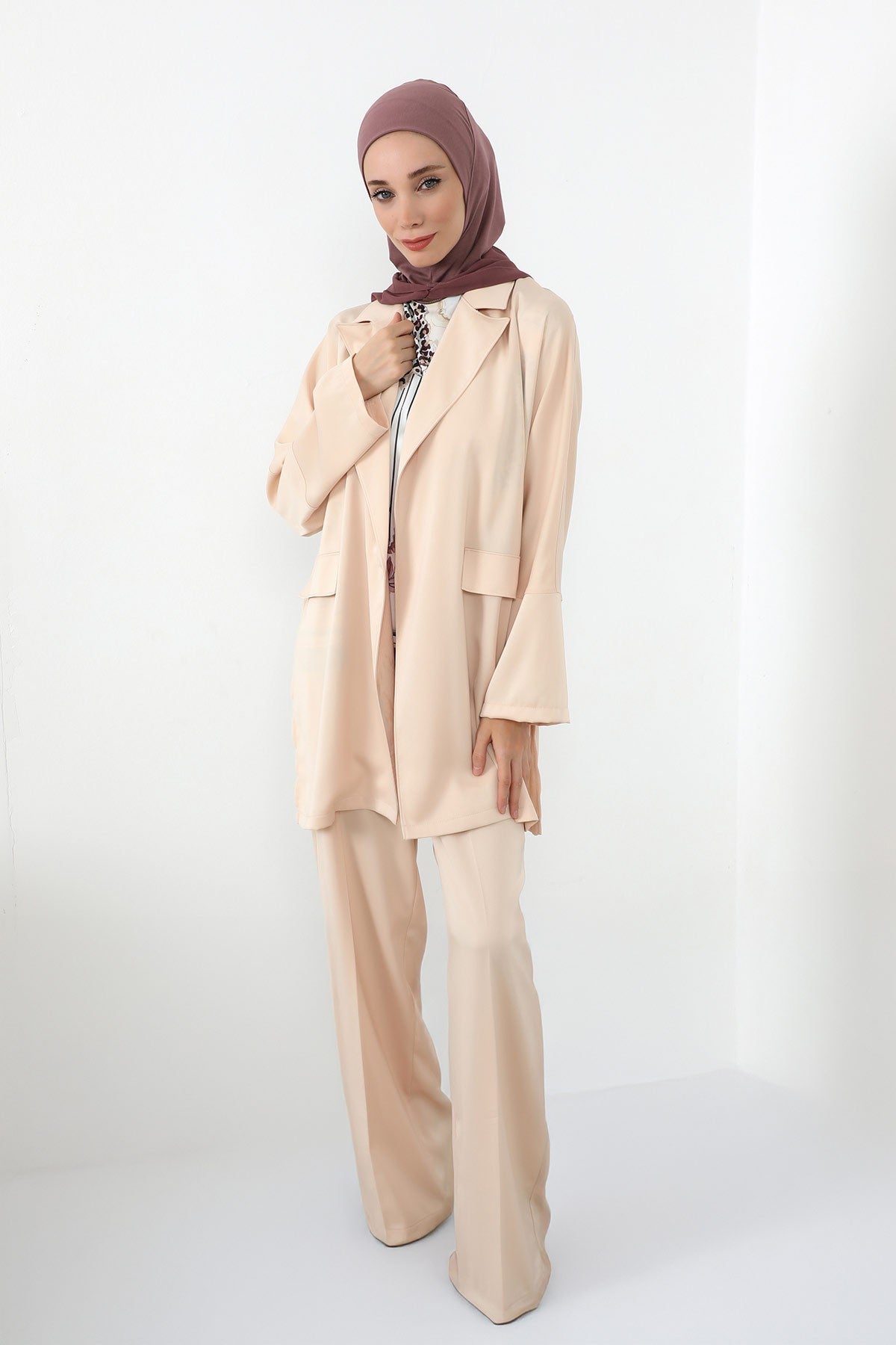 Neck-Covering Jersey Bonnet with Chiffon Hood, Full-Coverage Bonnet with Lightweight Chiffon Hood,B-95 Dusty Rose
