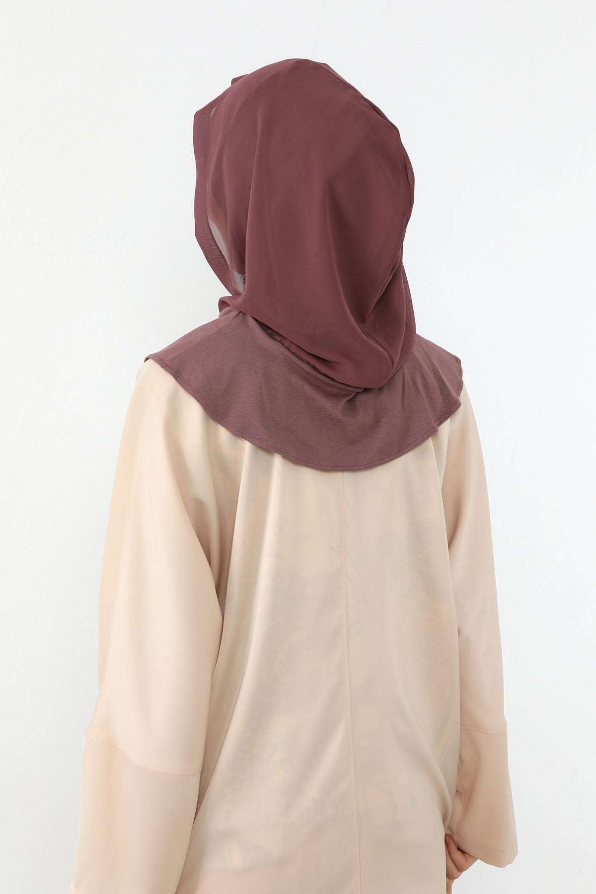 Neck-Covering Jersey Bonnet with Chiffon Hood, Full-Coverage Bonnet with Lightweight Chiffon Hood,B-95 Dusty Rose