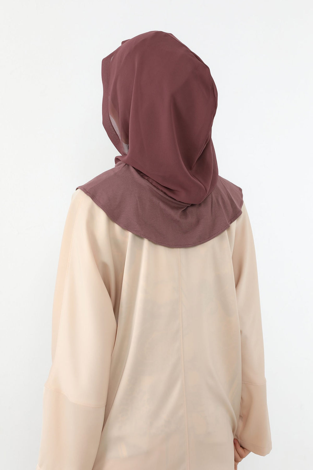 Neck-Covering Jersey Bonnet with Chiffon Hood, Full-Coverage Bonnet with Lightweight Chiffon Hood,B-95 Dusty Rose