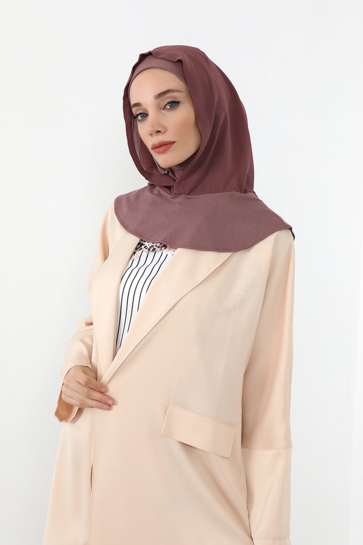 Neck-Covering Jersey Bonnet with Chiffon Hood, Full-Coverage Bonnet with Lightweight Chiffon Hood,B-95 Dusty Rose