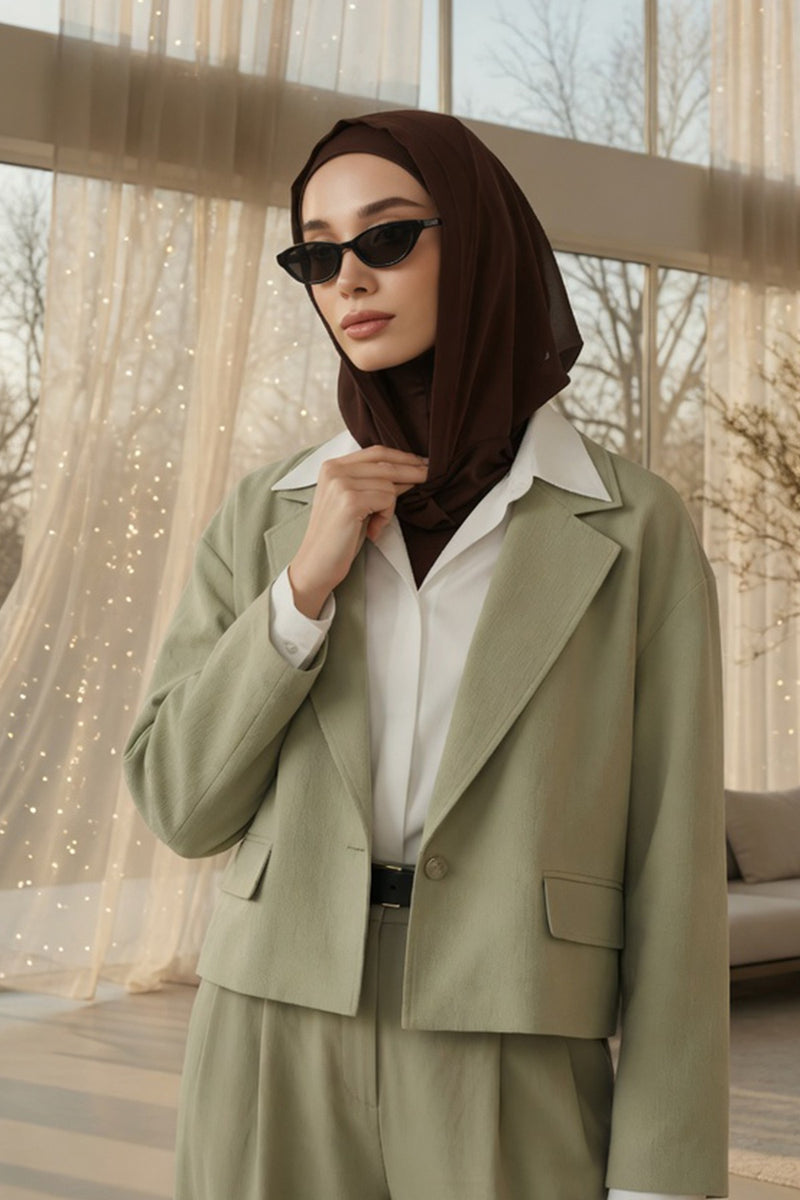 Neck-Covering Jersey Bonnet with Chiffon Hood, Full-Coverage Bonnet with Lightweight Chiffon Hood,B-95