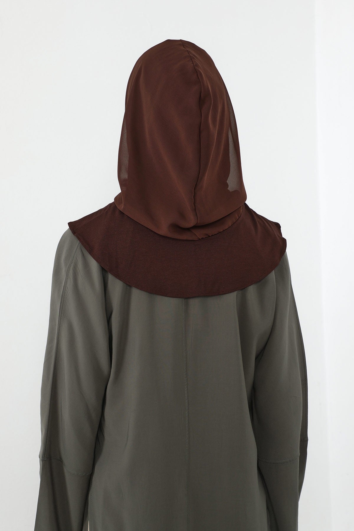 Neck-Covering Jersey Bonnet with Chiffon Hood, Full-Coverage Bonnet with Lightweight Chiffon Hood,B-95 Brown