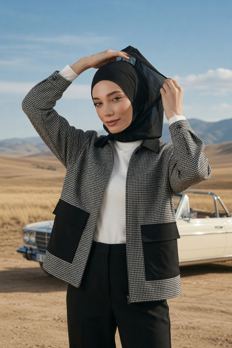 Neck-Covering Jersey Bonnet with Chiffon Hood, Full-Coverage Bonnet with Lightweight Chiffon Hood,B-95