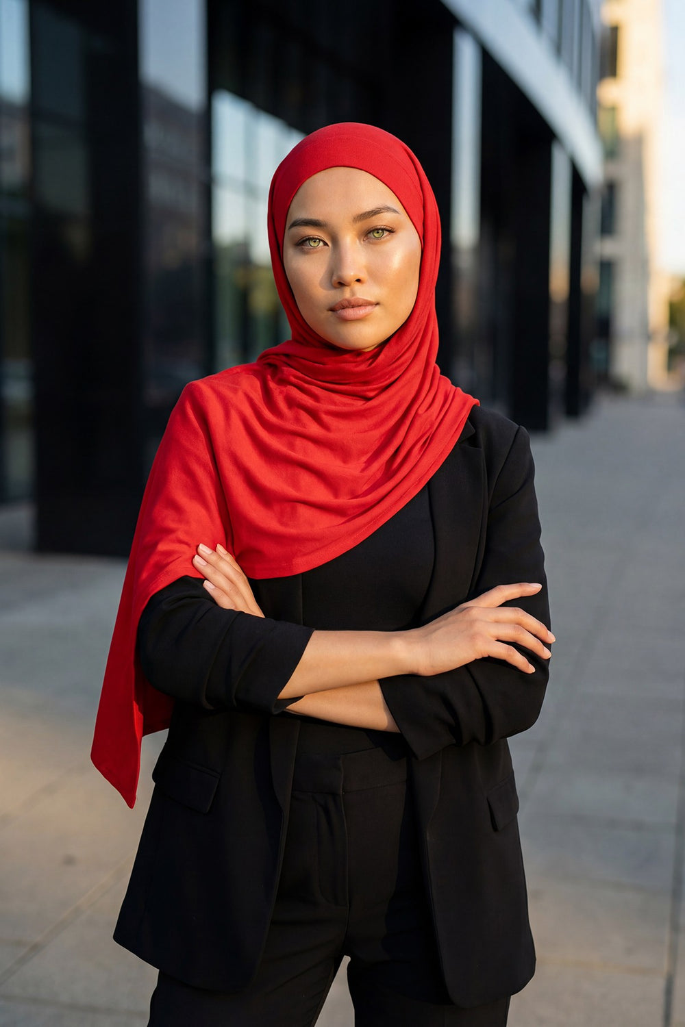 Neck-Covering Jersey Hijab with Built-In Niqab and Undercap, Premium Jersey Hijab with Integrated Bonnet and Face Veil,PS-58 Red