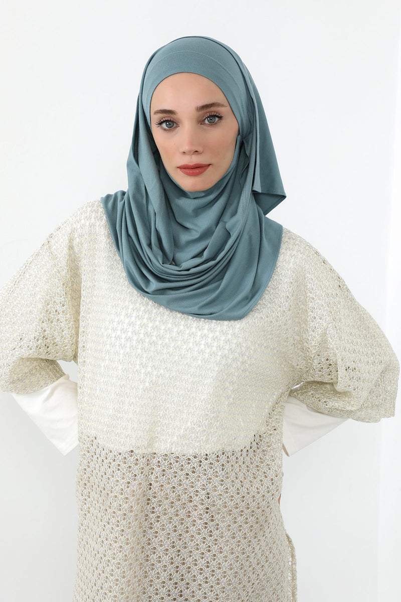 Neck-Covering Jersey Hijab with Built-In Niqab and Undercap, Premium Jersey Hijab with Integrated Bonnet and Face Veil,PS-58