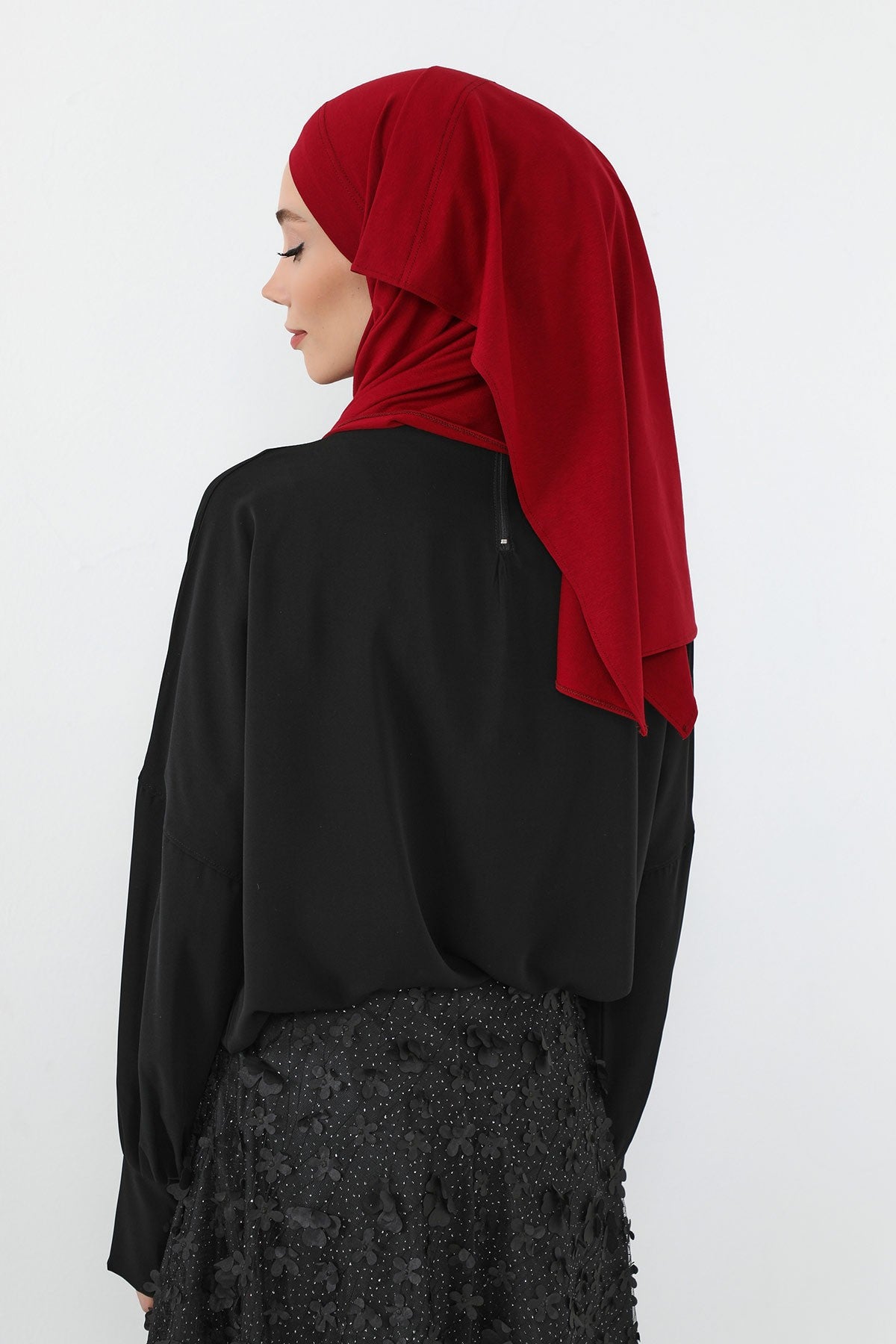 Neck-Covering Jersey Hijab with Built-In Niqab and Undercap, Premium Jersey Hijab with Integrated Bonnet and Face Veil,PS-58 Maroon