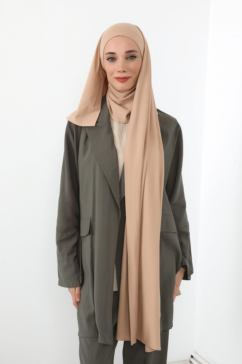 Neck-Covering Jersey Hijab with Built-In Niqab and Undercap, Premium Jersey Hijab with Integrated Bonnet and Face Veil,PS-58