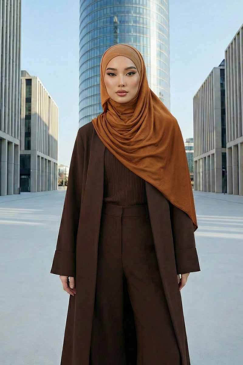 Neck-Covering Jersey Hijab with Built-In Niqab and Undercap, Premium Jersey Hijab with Integrated Bonnet and Face Veil,PS-58