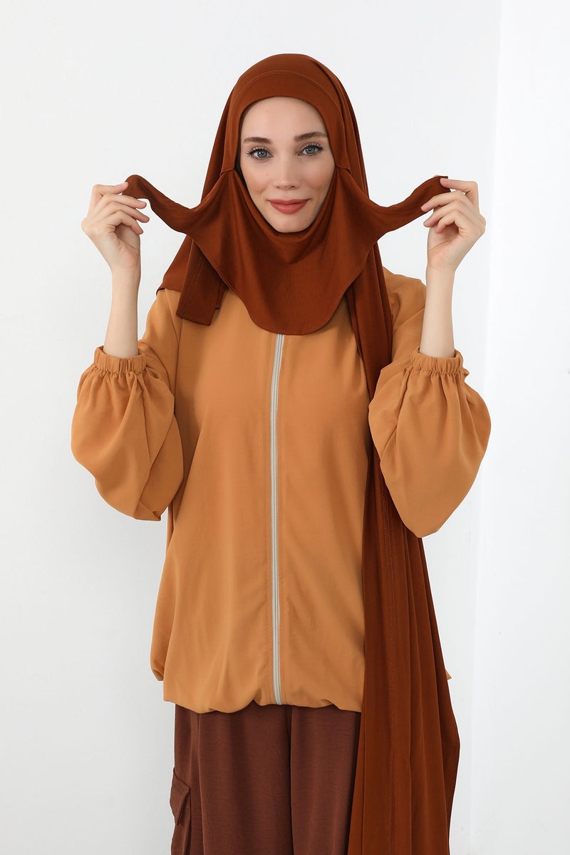 Neck-Covering Jersey Hijab with Built-In Niqab and Undercap, Premium Jersey Hijab with Integrated Bonnet and Face Veil,PS-58