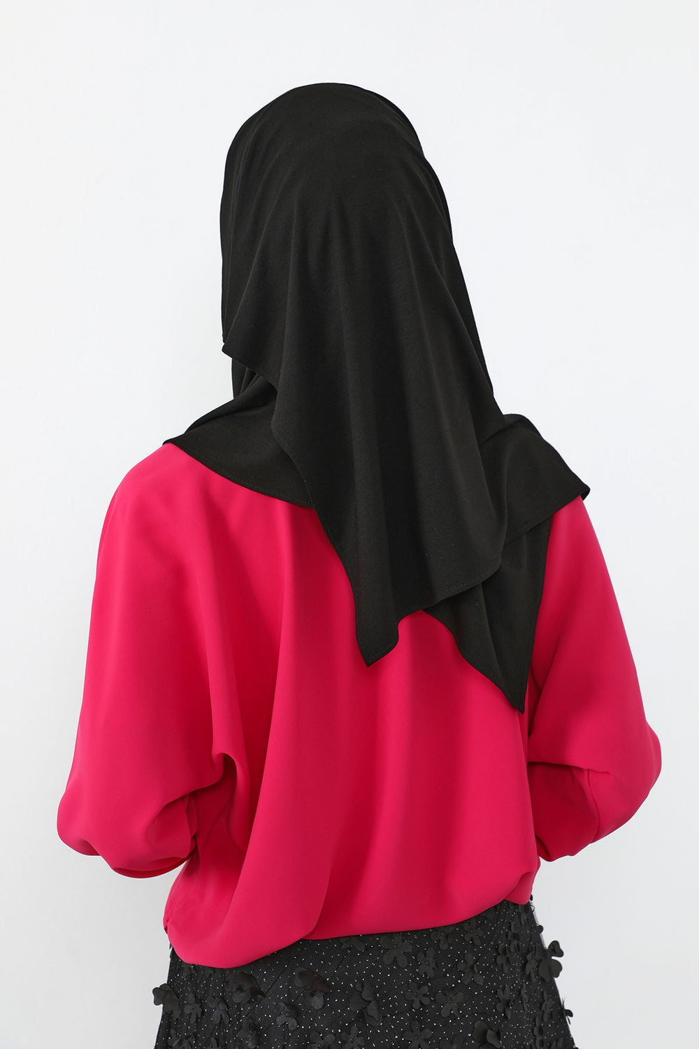 Neck-Covering Jersey Hijab with Built-In Niqab and Undercap, Premium Jersey Hijab with Integrated Bonnet and Face Veil,PS-58 Black