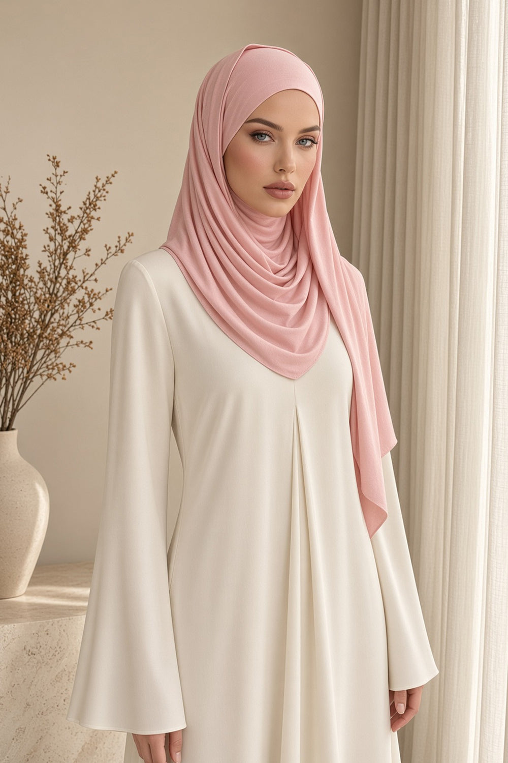 Neck-Covering Jersey Hijab with Built-In Niqab and Undercap, Premium Jersey Hijab with Integrated Bonnet and Face Veil,PS-58