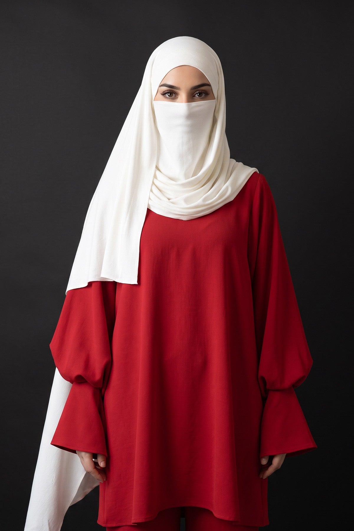 Neck-Covering Jersey Hijab with Built-In Niqab and Undercap, Premium Jersey Hijab with Integrated Bonnet and Face Veil,PS-58