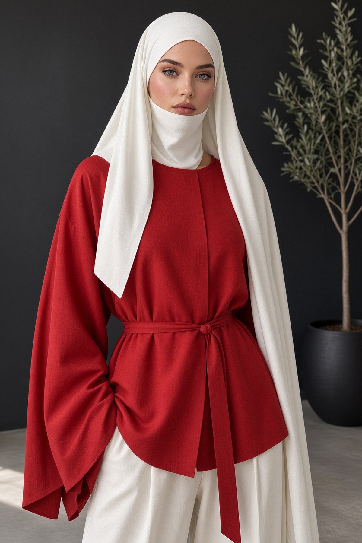 Neck-Covering Jersey Hijab with Built-In Niqab and Undercap, Premium Jersey Hijab with Integrated Bonnet and Face Veil,PS-58