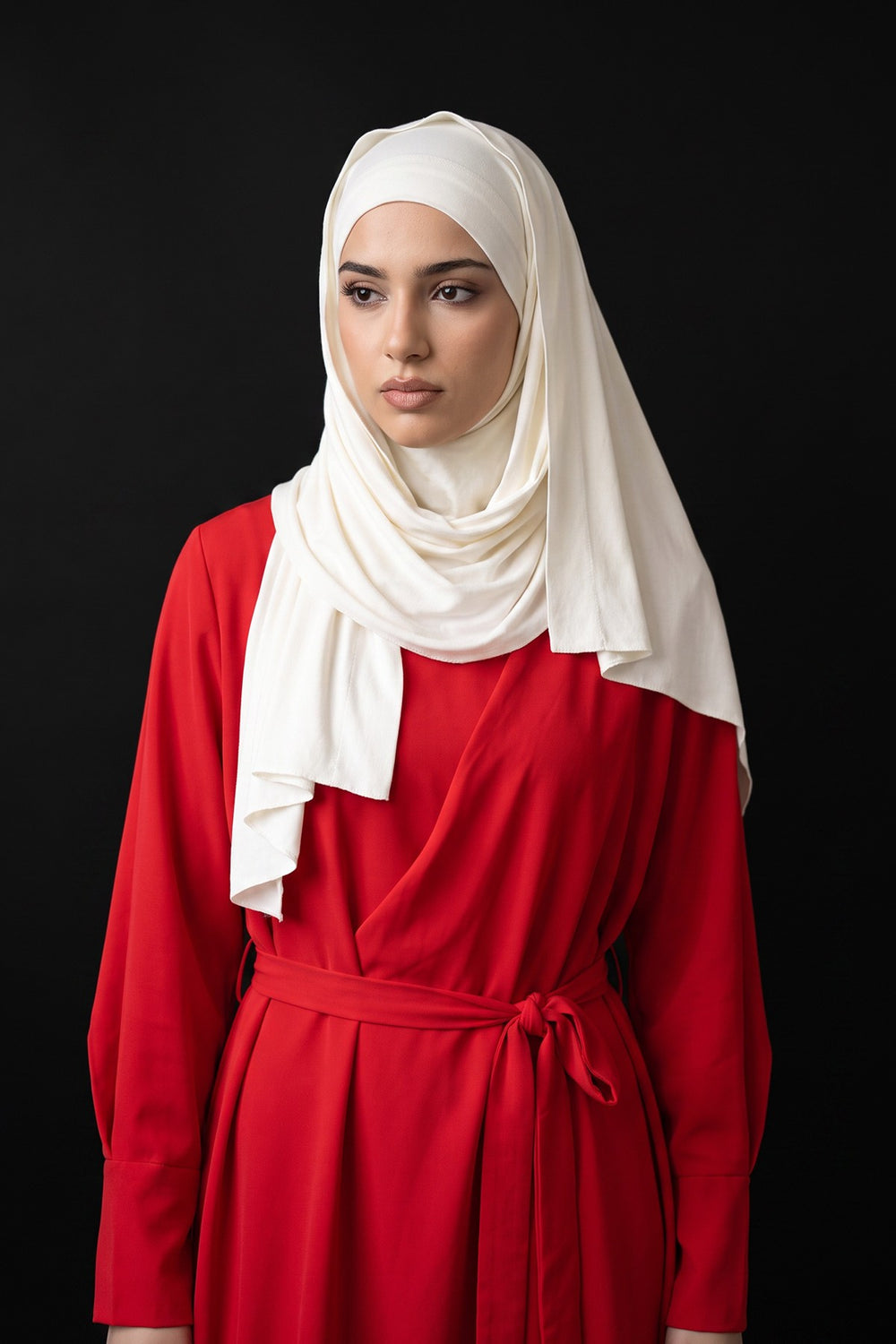 Neck-Covering Jersey Hijab with Built-In Niqab and Undercap, Premium Jersey Hijab with Integrated Bonnet and Face Veil,PS-58