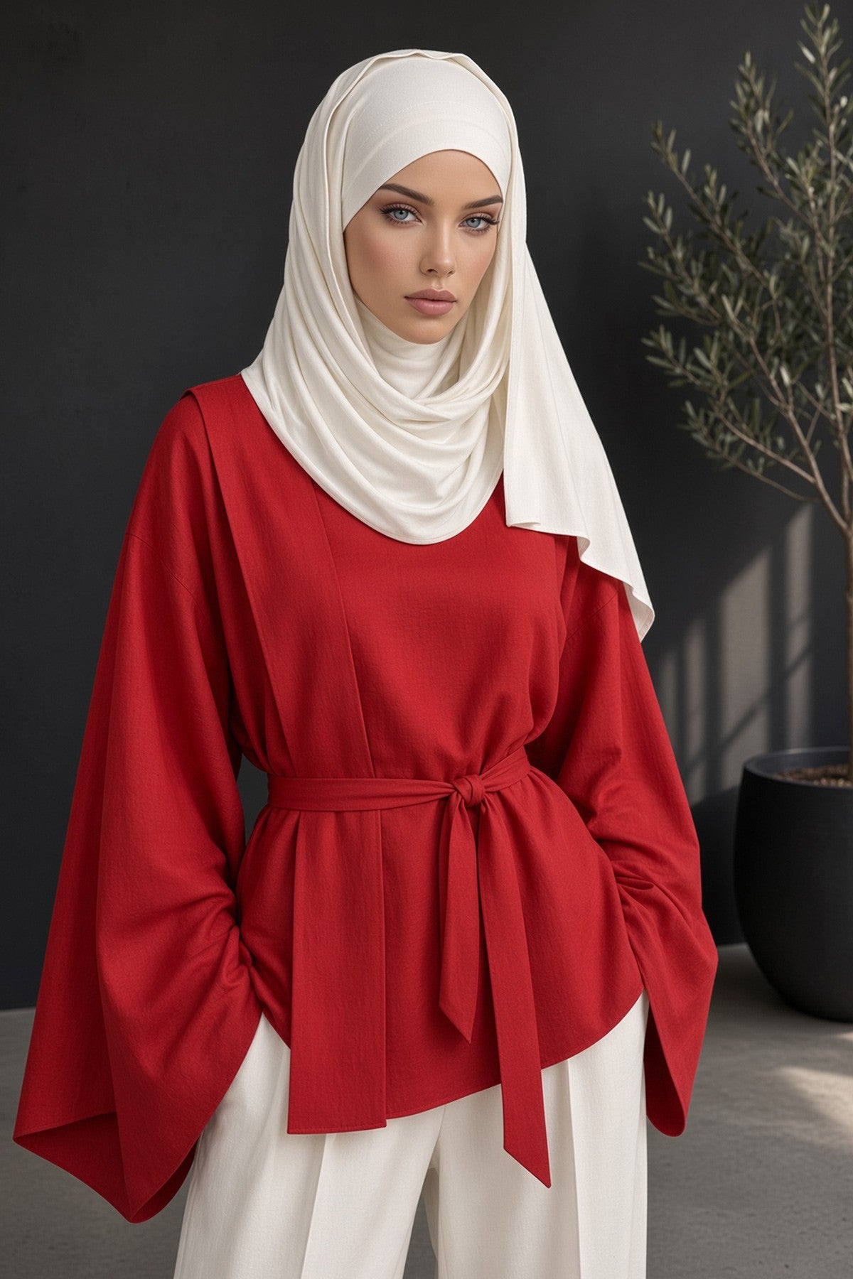 Neck-Covering Jersey Hijab with Built-In Niqab and Undercap, Premium Jersey Hijab with Integrated Bonnet and Face Veil,PS-58