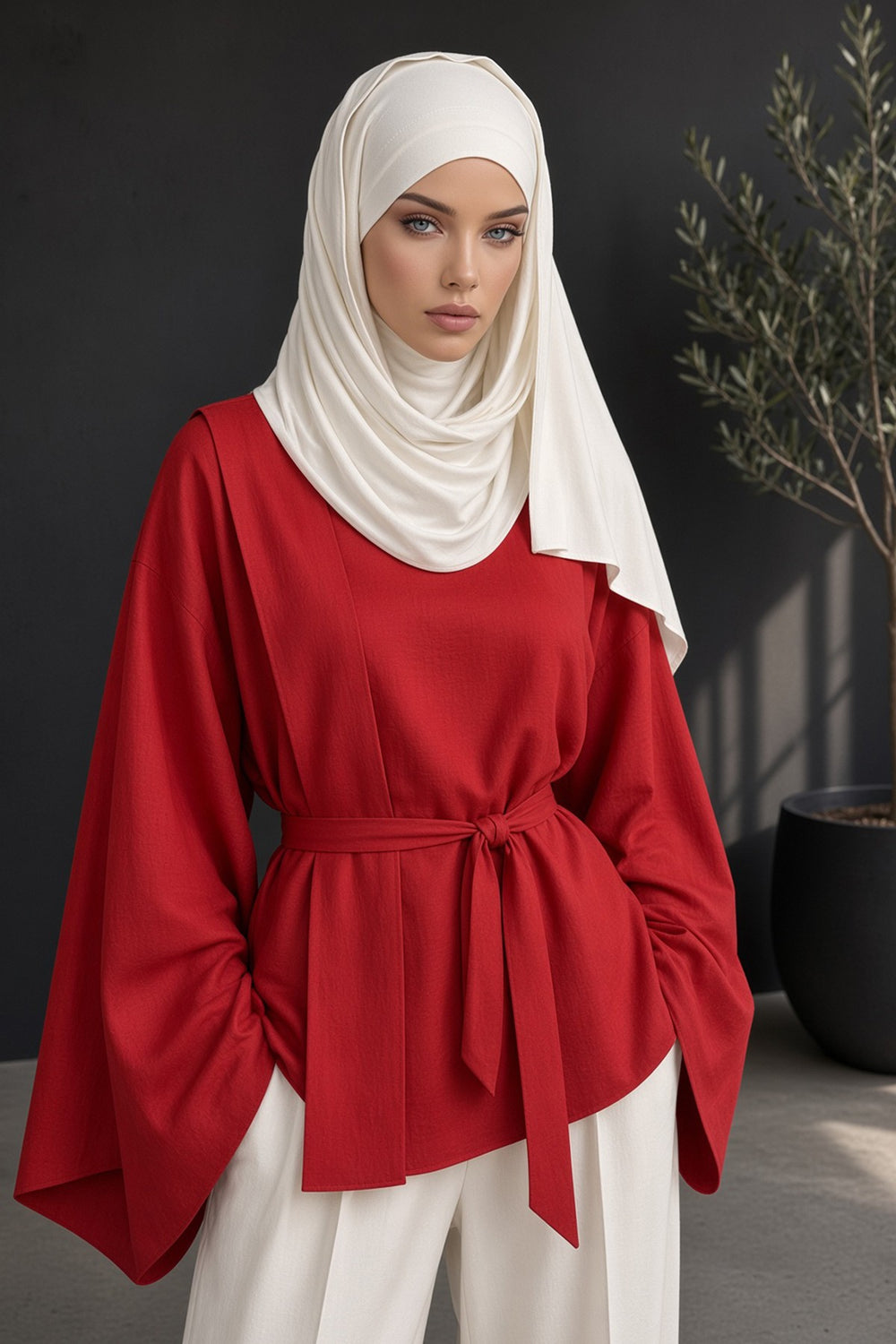 Neck-Covering Jersey Hijab with Built-In Niqab and Undercap, Premium Jersey Hijab with Integrated Bonnet and Face Veil,PS-58