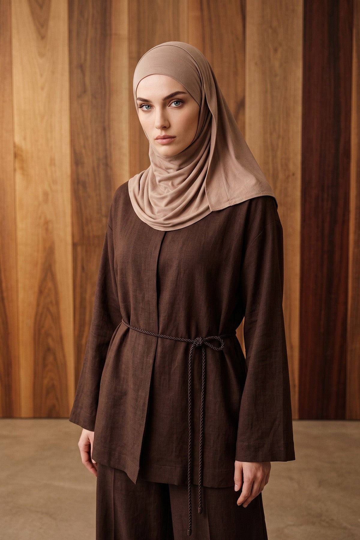 Neck-Covering Jersey Hijab with Built-In Niqab and Undercap, Premium Jersey Hijab with Integrated Bonnet and Face Veil,PS-58
