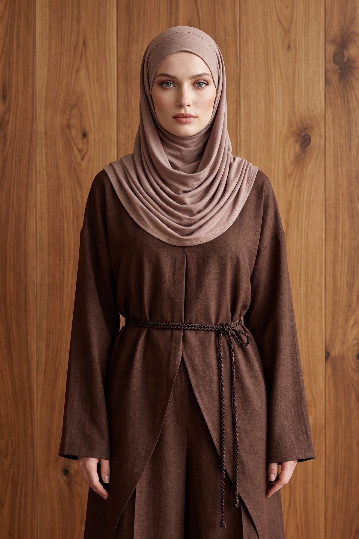 Neck-Covering Jersey Hijab with Built-In Niqab and Undercap, Premium Jersey Hijab with Integrated Bonnet and Face Veil,PS-58